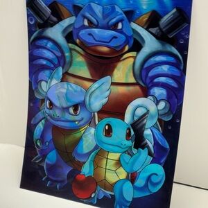Blastoise Squirtle Wartortle 3D Effect Poster Pokemon Wall Art 12x16